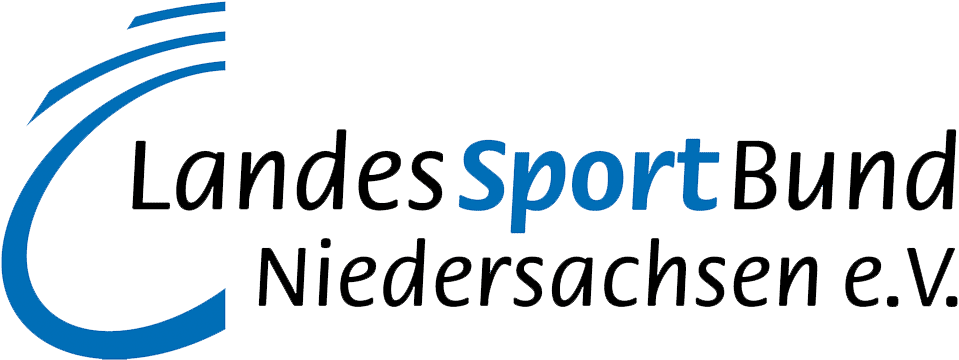 Logo des Landessportbundes Niedersachsen e.V. mit blauem und schwarzem Schriftzug.