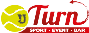 Logo von U Turn, einer Sport-, Event- und Bar-Anlage mit Tennisball-Symbol und farbiger Schrift.